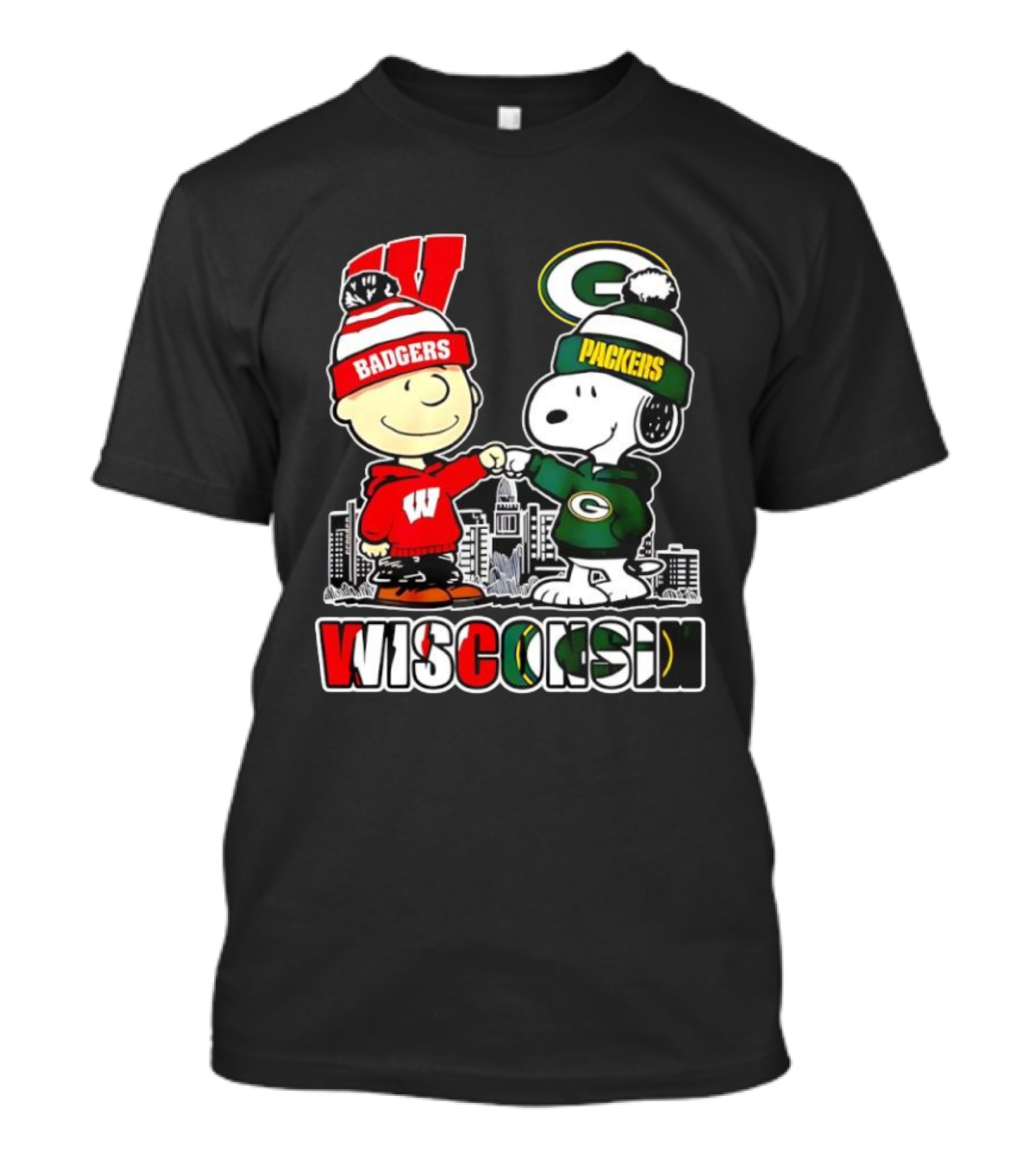 Peanuts Wisconsin Badgers Packers Wisconsin Snoopy Charlie Brown T-Shirt