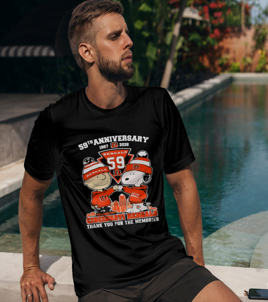 59th Anniversary 1967-2026 Bengals 59 Peanuts Cincinnati Bengals Thank You For The Memories T-Shirt