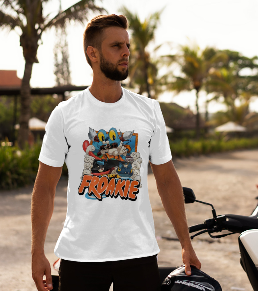 Froakie Ninja Adventure With Playful Clouds And Energetic Vibes T-Shirt