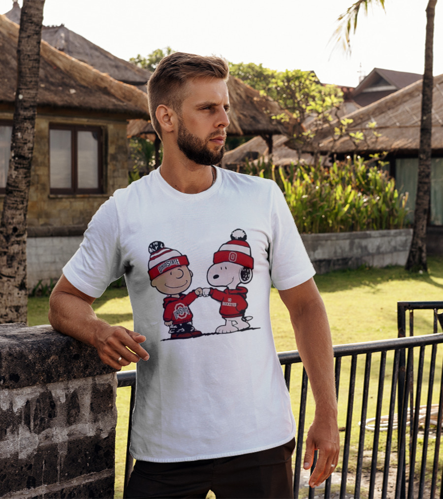 Charlie Brown Snoopy Ohio State Buckeyes Fist Bump Winter Gear T-Shirt