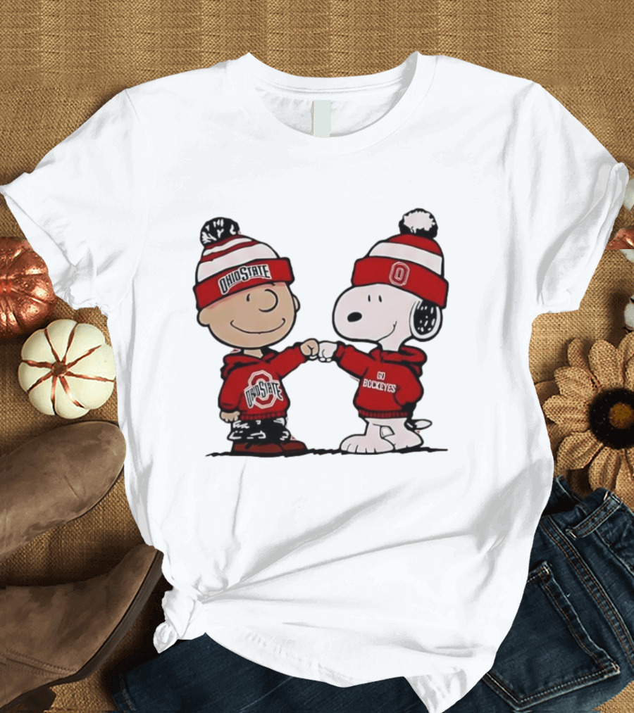 Charlie Brown Snoopy Ohio State Buckeyes Fist Bump Winter Gear T-Shirt