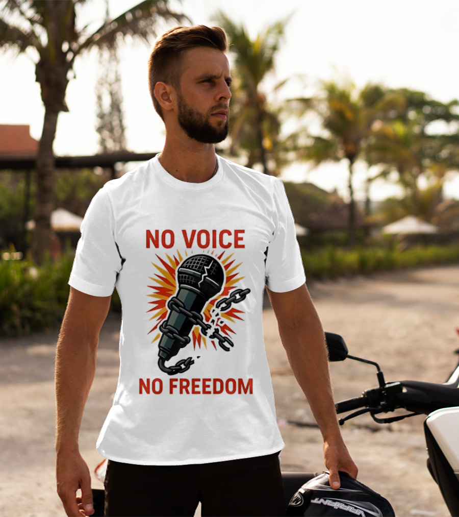 No Voice No Freedom Microphone And Chain Graphic T-Shirt