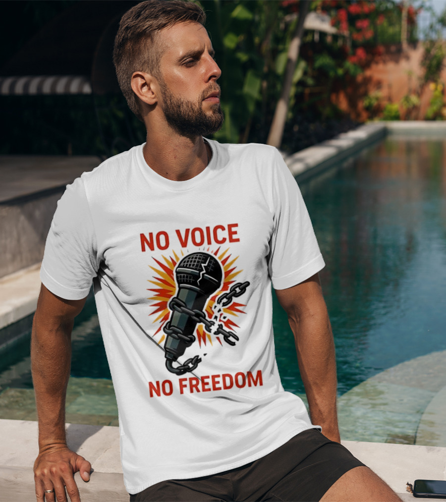No Voice No Freedom Microphone And Chain Graphic T-Shirt
