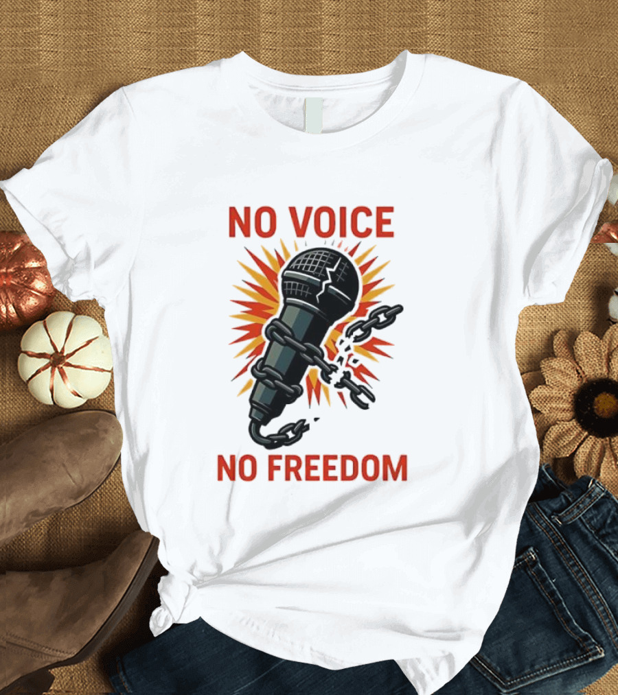 No Voice No Freedom Microphone And Chain Graphic T-Shirt