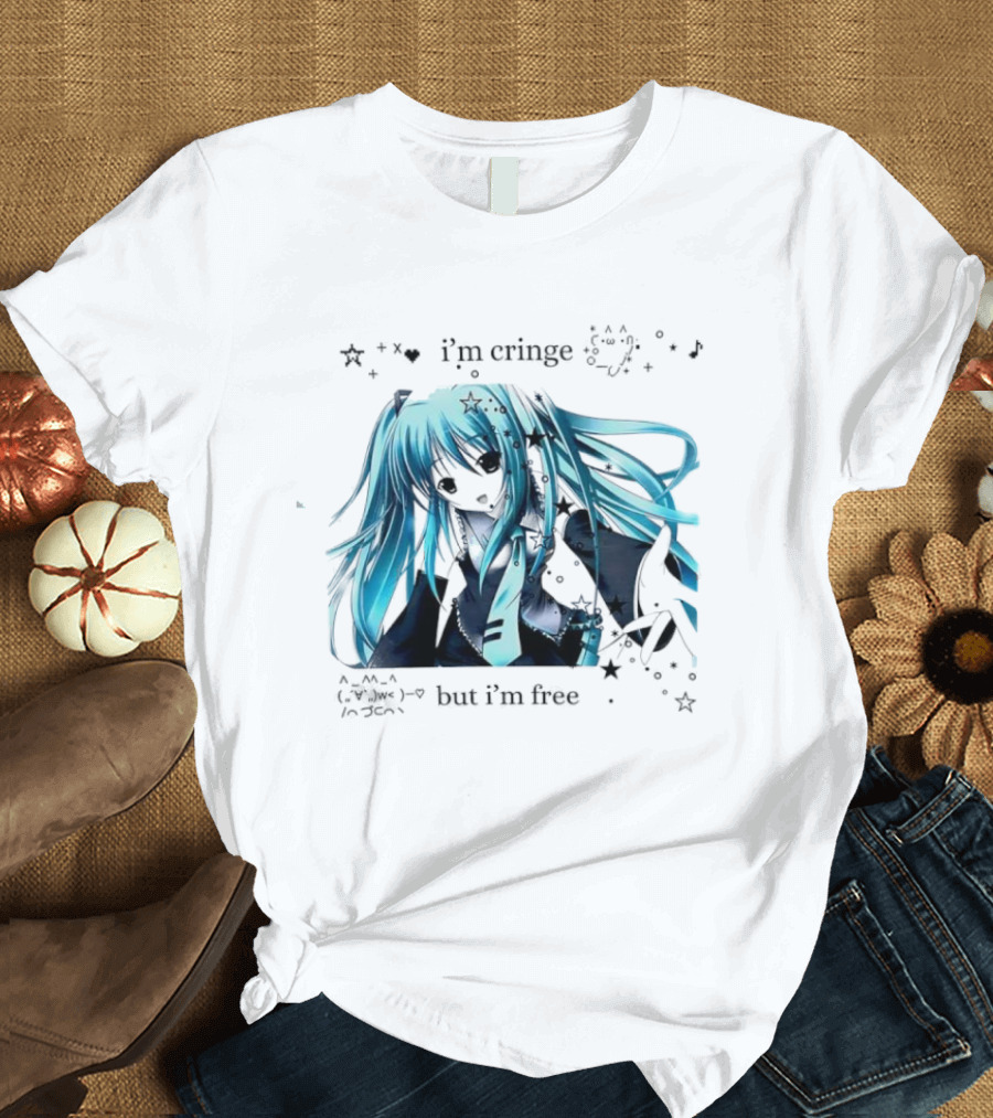 I'm Cringe But I'm Free Anime Blue Hair Character Stars T-Shirt