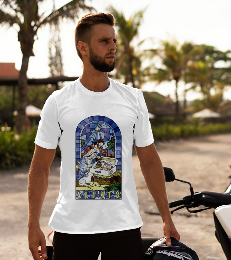 Nativity Stained Glass Clints Jesus Scene With Sneakers T-Shirt