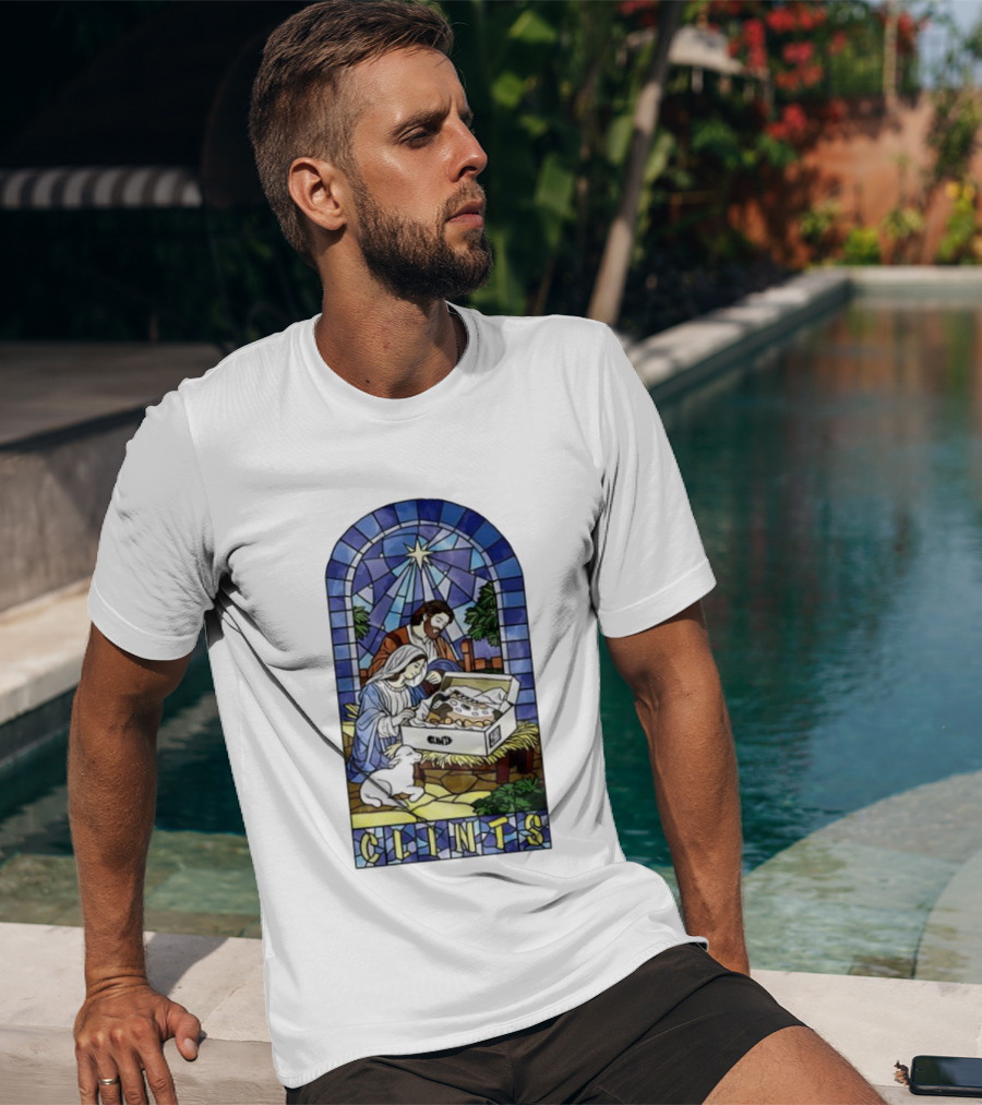 Nativity Stained Glass Clints Jesus Scene With Sneakers T-Shirt