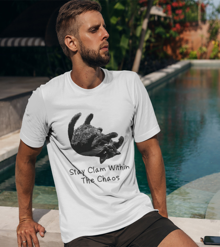 Stay Calm Within The Chaos Cat Pawsitive Vibes Black Feline T-Shirt