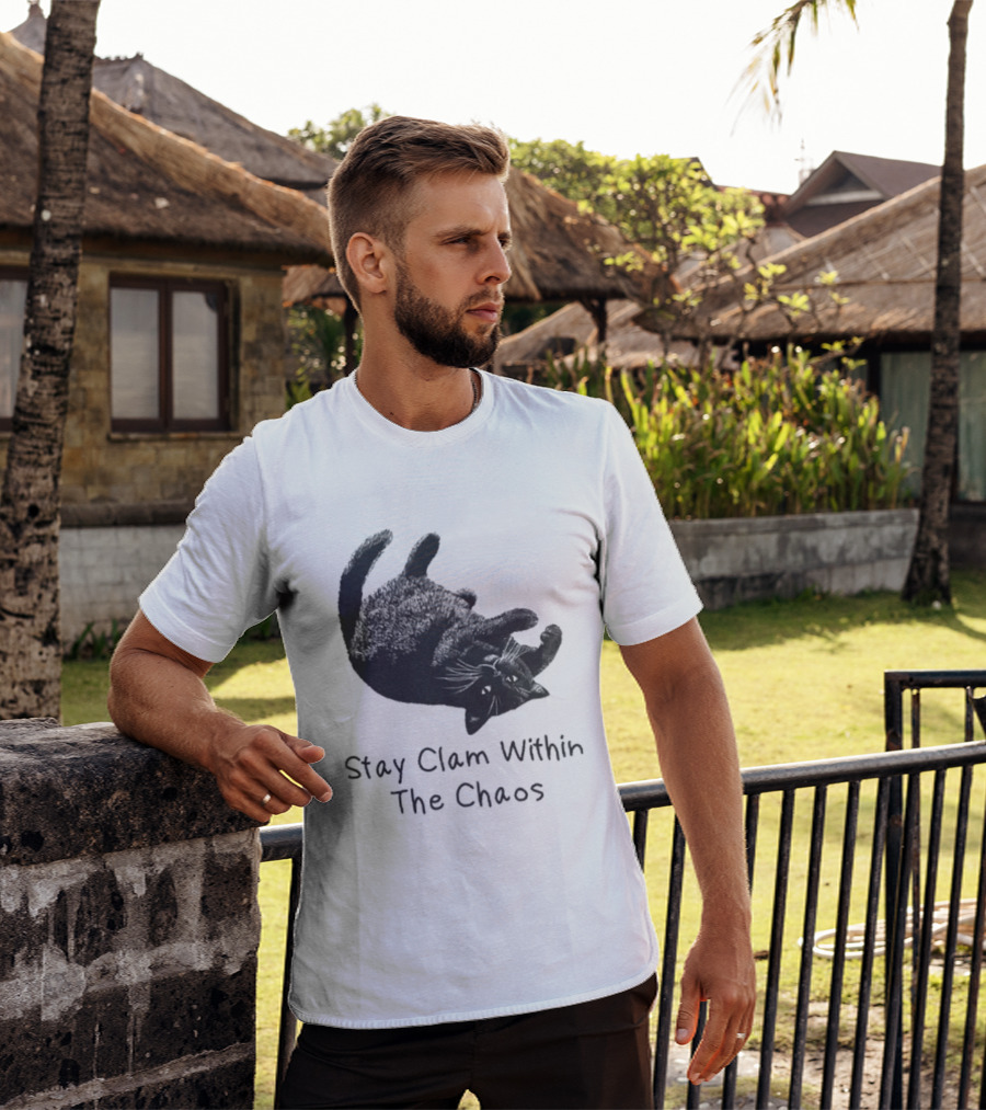 Stay Calm Within The Chaos Cat Pawsitive Vibes Black Feline T-Shirt