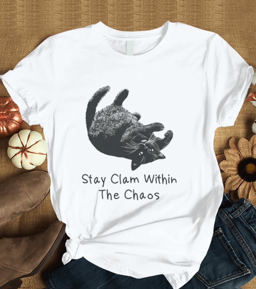 Stay Calm Within The Chaos Cat Pawsitive Vibes Black Feline T-Shirt