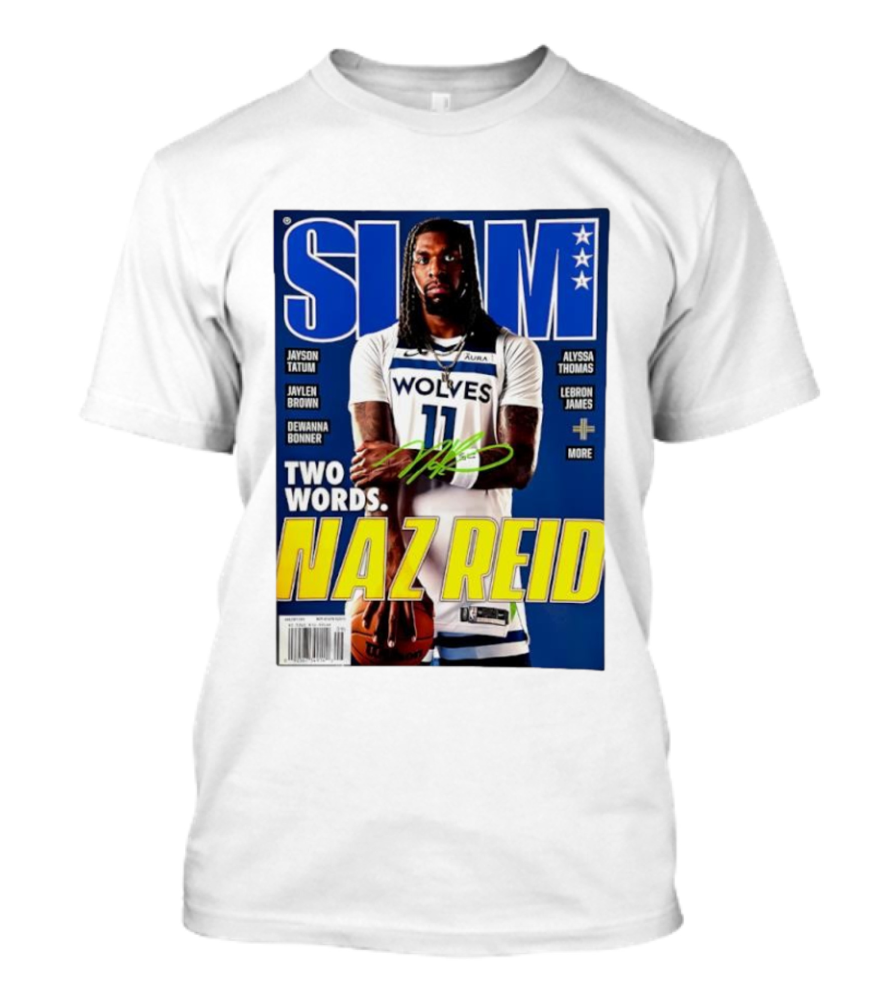 SLAM Magazine Naz Reid Autographed Minnesota Timberwolves Cover Featuring LeBron James Jayson Tatum T-Shirt