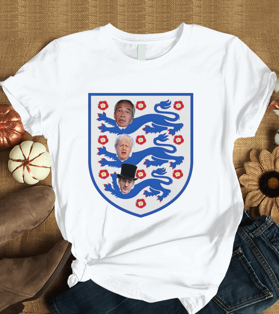Nigel Farage Boris Johnson Jacob Rees Mogg England Three Lions Flag T-Shirt