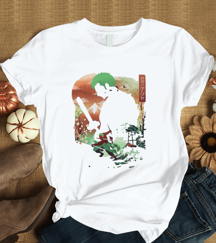 Roronoa Zoro One Piece Ukiyo-e Lunar New Year Silhouette Art Japanese Style T-Shirt