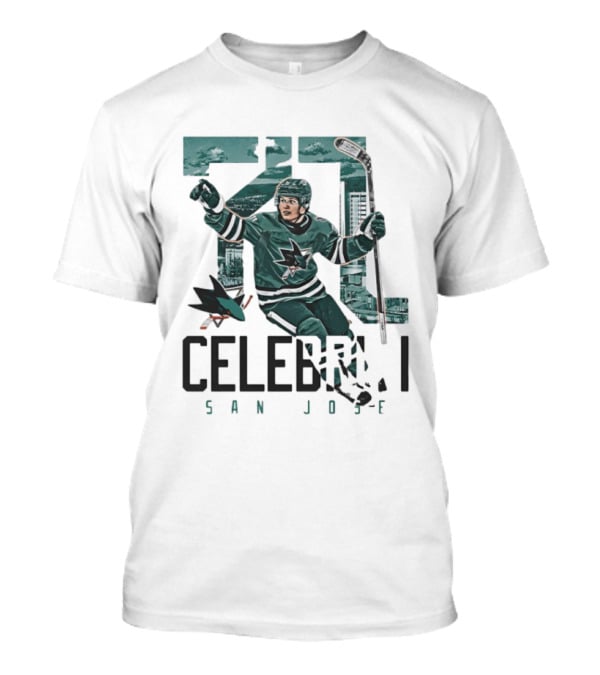 San Jose Sharks 71 Celebrini Landmark Skyline Hockey T-Shirt