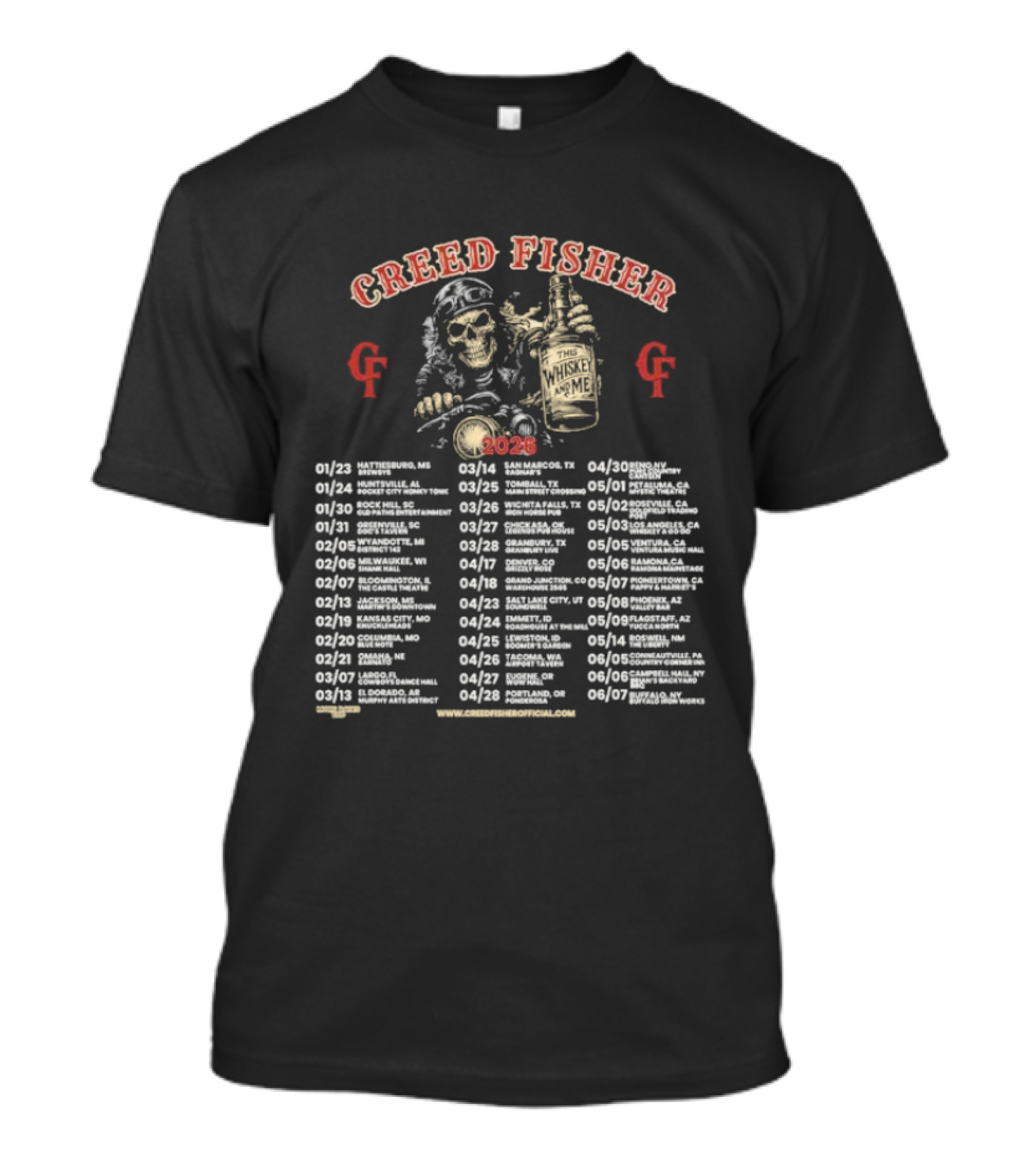 Creed Fisher This Whiskey And Me Tour 2026 Dates And Cities List T-Shirt