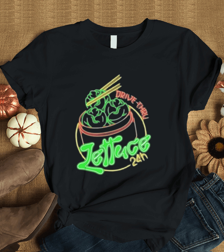 Lettuce Drive Thru 24 Hour Neon Bowl With Chopsticks T-Shirt