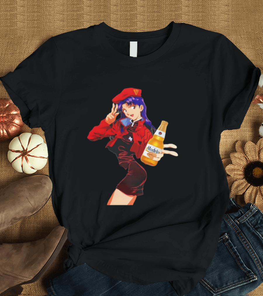 Misato Katsuragi Modelo Especial Beer Anime Fusion T-Shirt