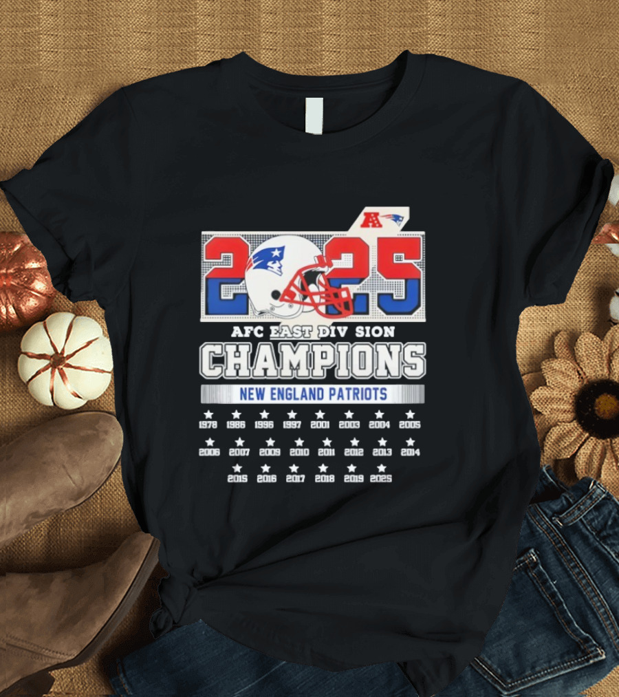 New England Patriots 2025 AFC East Division Champions Helmet Stars T-Shirt