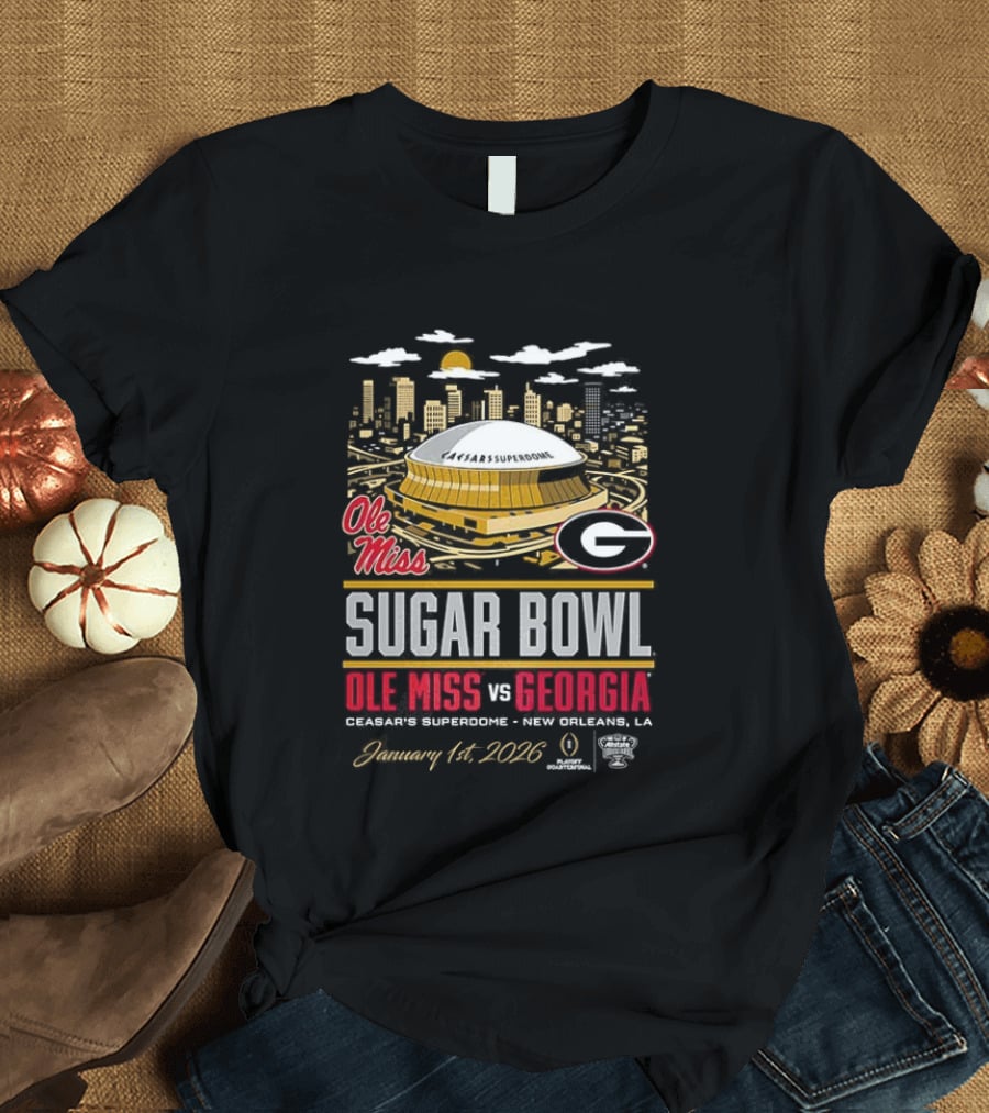 Ole Miss Rebels Vs Georgia Bulldogs NCAA CFP Sugar Bowl 2026 Caesars Superdome January 1 New Orleans T-Shirt
