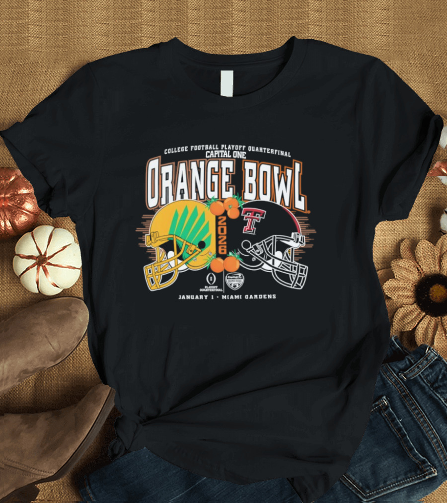 Texas Tech Red Raiders Oregon Ducks Orange Bowl 2025 CFP Quarterfinal Miami Gardens T-Shirt