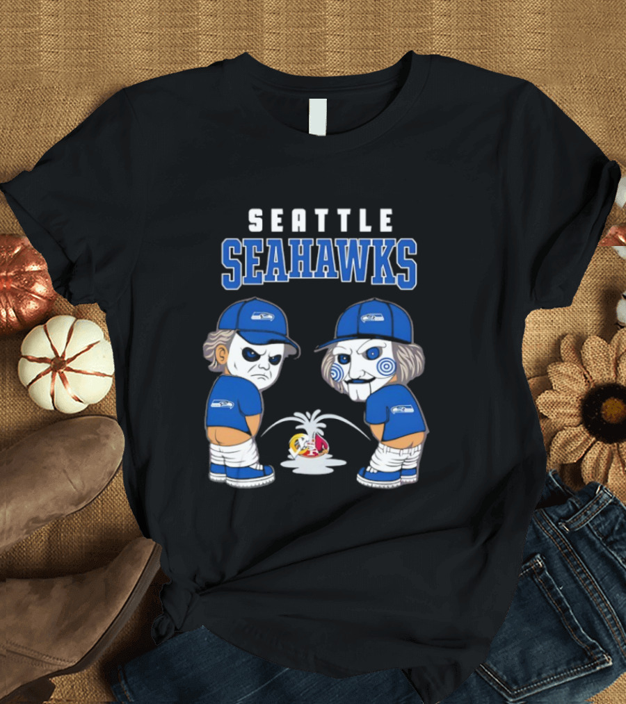 Seattle Seahawks Michael Myers Billy The Puppet Piss On Rival Teams T-Shirt