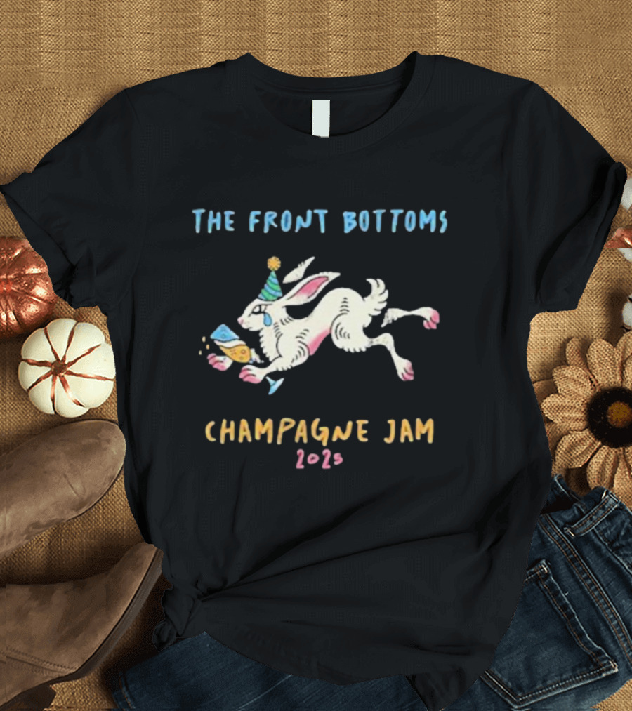 The Front Bottoms Champagne Jam 2026 Bunny Party Hat Festive Rabbit T-Shirt