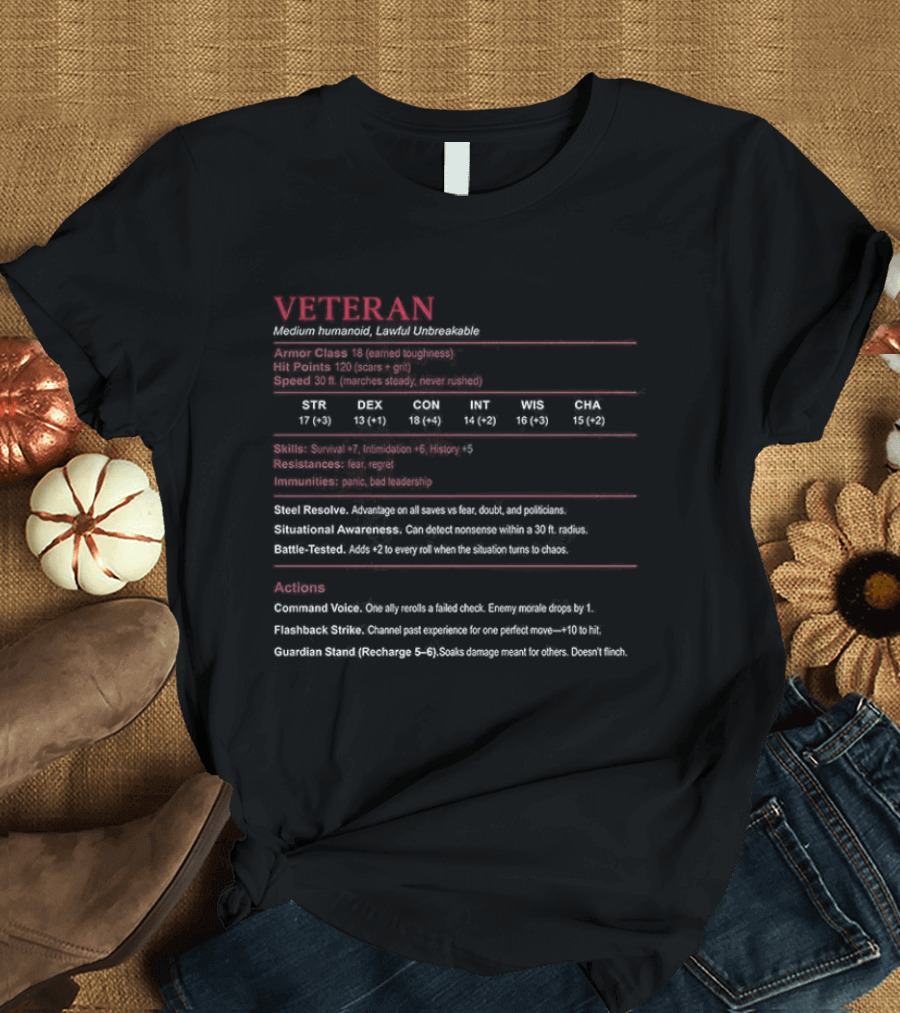 Veteran Medium Humanoid Lawful Unbreakable Mythical Background Proficiency T-Shirt