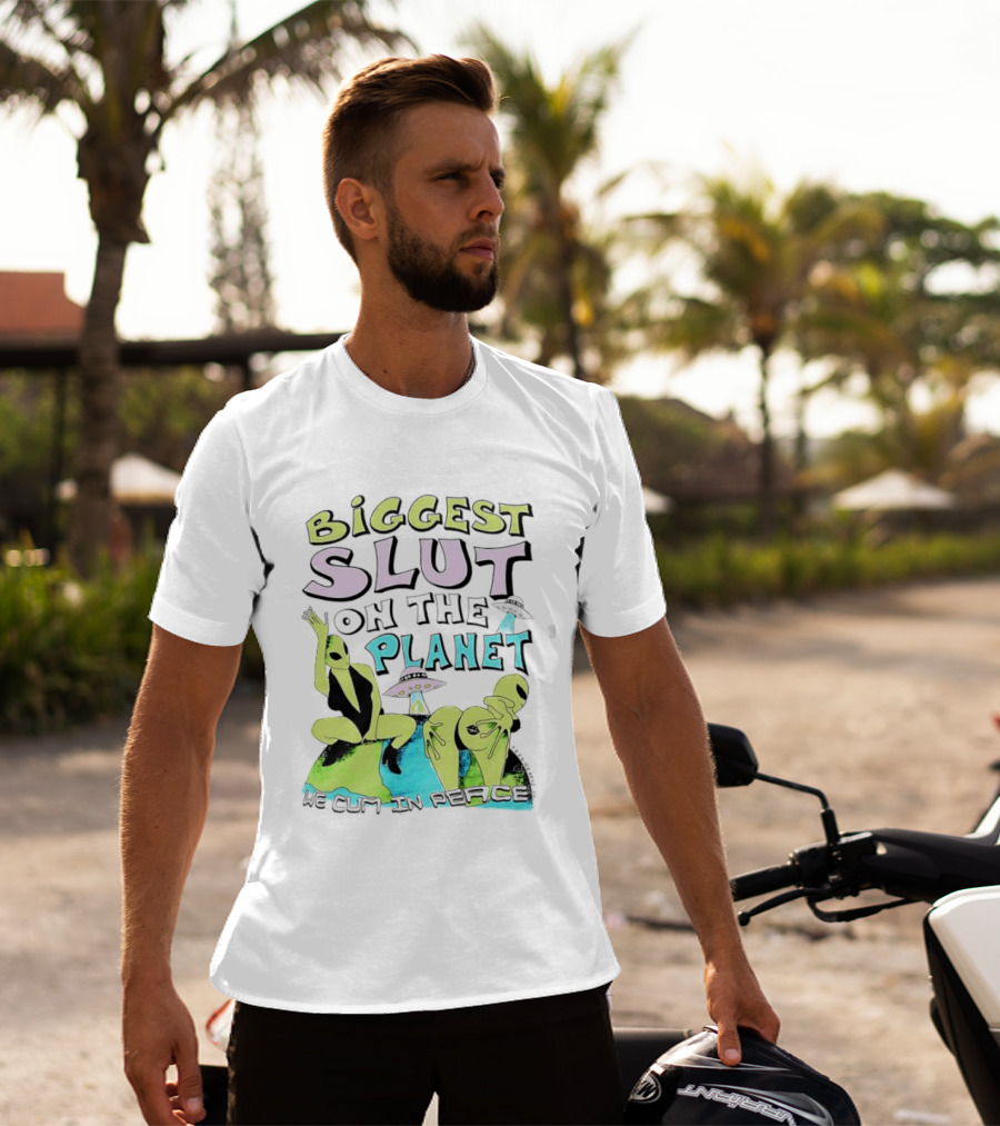 Biggest Slut On The Planet We Cum In Peace Teen Hearts Clothing Co Spaceship Aliens T-Shirt