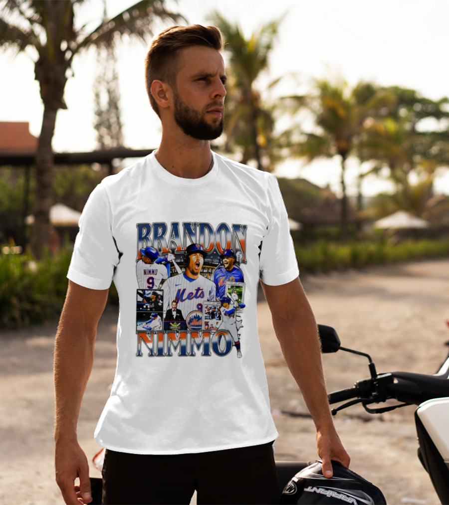Brandon Nimmo New York Mets Vintage Collage Baseball Player Highlights T-Shirt