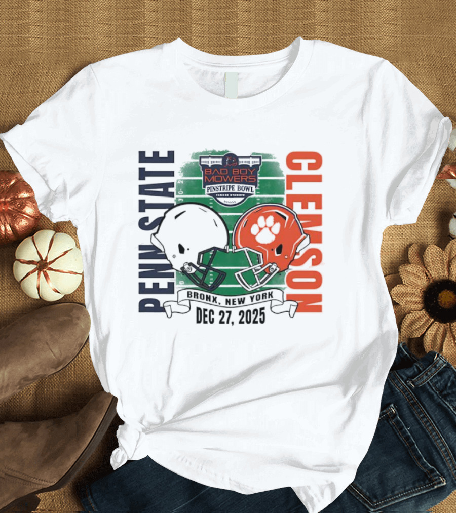 Clemson Vs Penn State Bad Boy Mowers Pinstripe Bowl 2025 Dueling Helmets T-Shirt