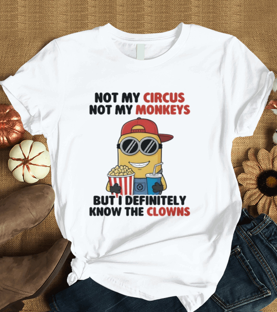 Circus Monkeys Clowns Minion With Popcorn And Drink T-Shirt