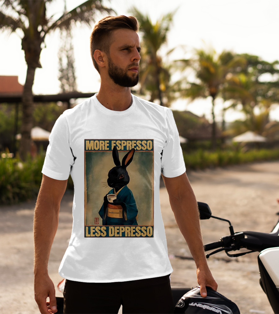 More Espresso Less Depresso Black Rabbit In Classic Kimono T-Shirt