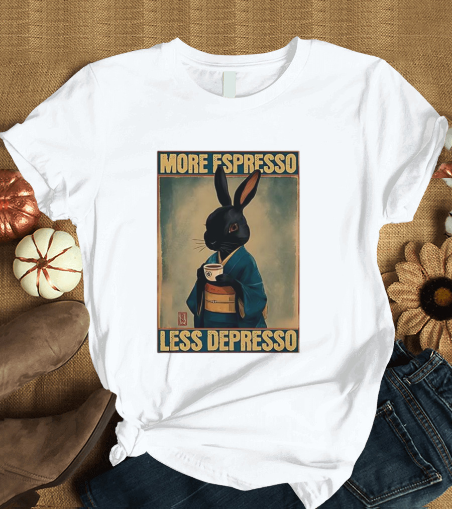 More Espresso Less Depresso Black Rabbit In Classic Kimono T-Shirt