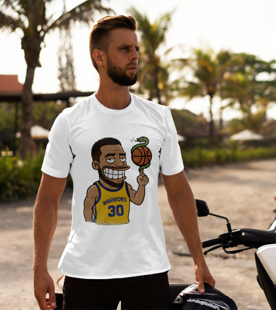 Warriors 30 Steph Curry Cartoon Snake Basketball T-Shirt
