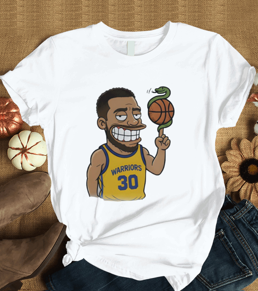 Warriors 30 Steph Curry Cartoon Snake Basketball T-Shirt