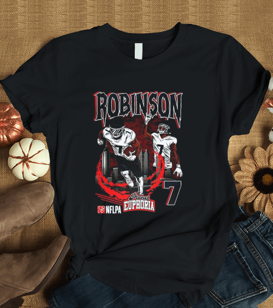 ```Bijan Robinson Atlanta Falcons Number 7 Skyline Planet Euphoria``` T-Shirt