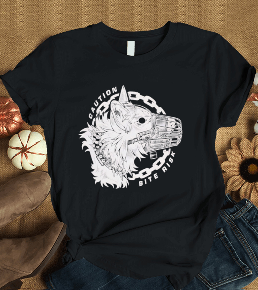 Caution Bite Risk Dog Muzzle Chain T-Shirt