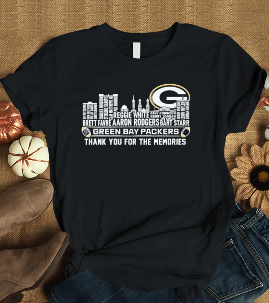 Green Bay Packers Aaron Rodgers City Skyline Thank You For The Memories T-Shirt