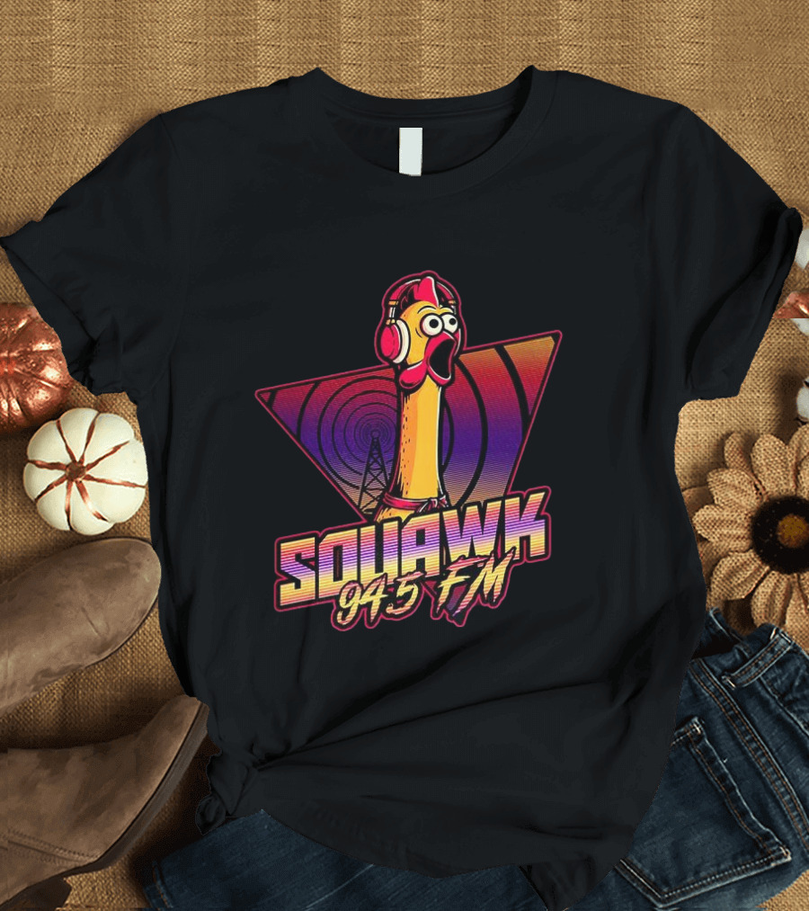 SQUAWK 94.5 FM Chicken Vaporwave Radio Triangle T-Shirt
