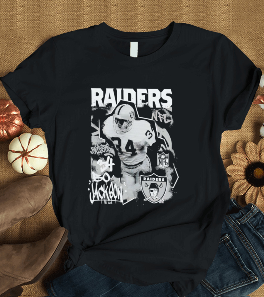 Las Vegas Raiders Bo Jackson 34 Mitchell And Ness Star Player NFL Raiders T-Shirt