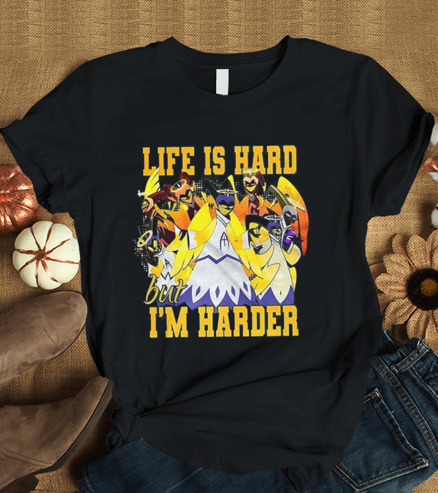 Hazbin Hotel Life Is Hard But I'm Harder Yellow Characters T-Shirt