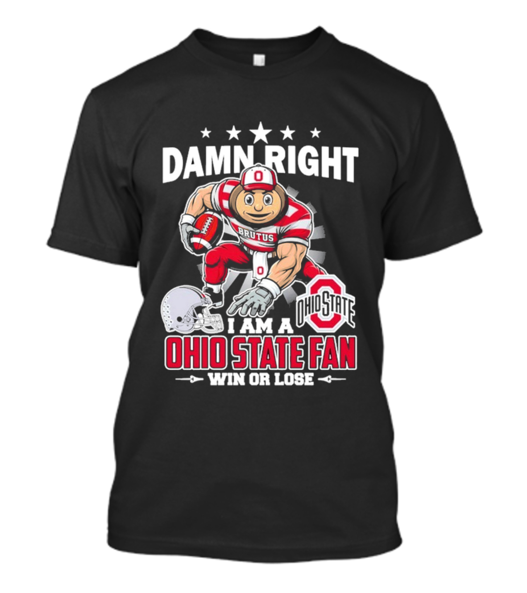 Damn Right Ohio State Buckeyes Fan Win Or Lose Brutus T-Shirt