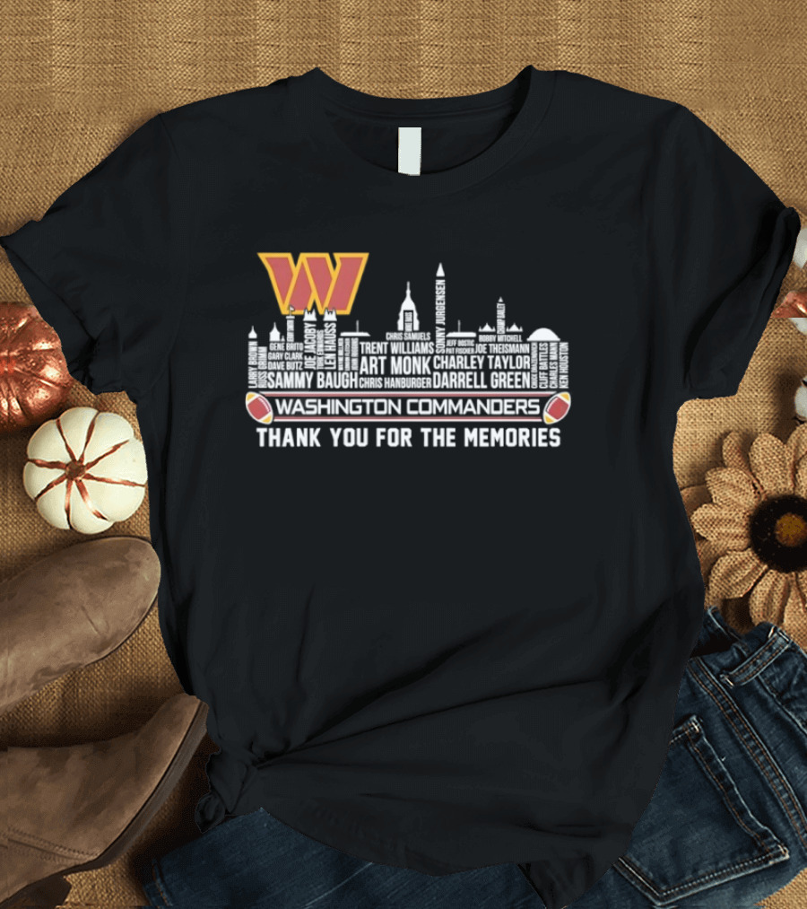 Washington Commanders Thank You For The Memories City Skyline W Logo Football Symbols T-Shirt
