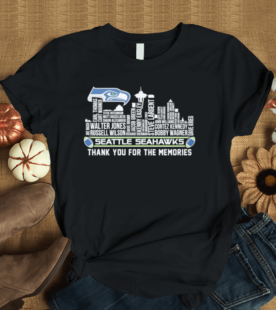 Seattle Seahawks Thank You For The Memories City Skyline Player Names T-Shirt