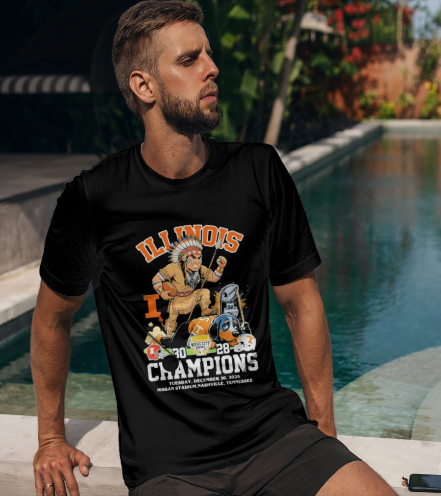 Illinois Fighting Illini Music City Bowl 2025 Champions December 30 Nashville 30 28 Score T-Shirt