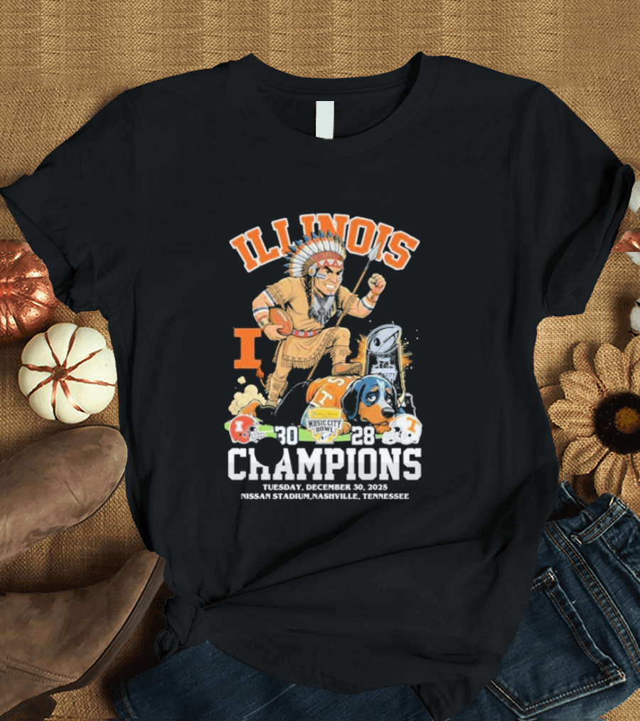 Illinois Fighting Illini Music City Bowl 2025 Champions December 30 Nashville 30 28 Score T-Shirt