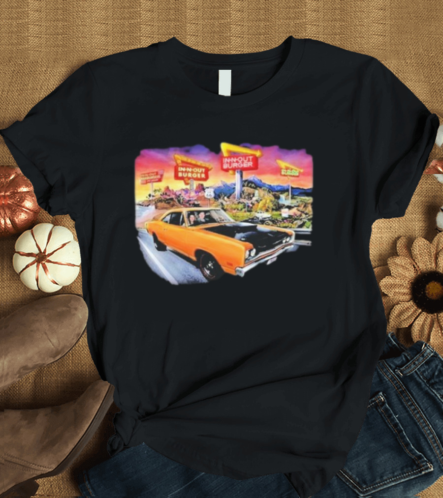 In N Out Burger Road Trip Classic Car Sunset Adventure 2026 T-Shirt