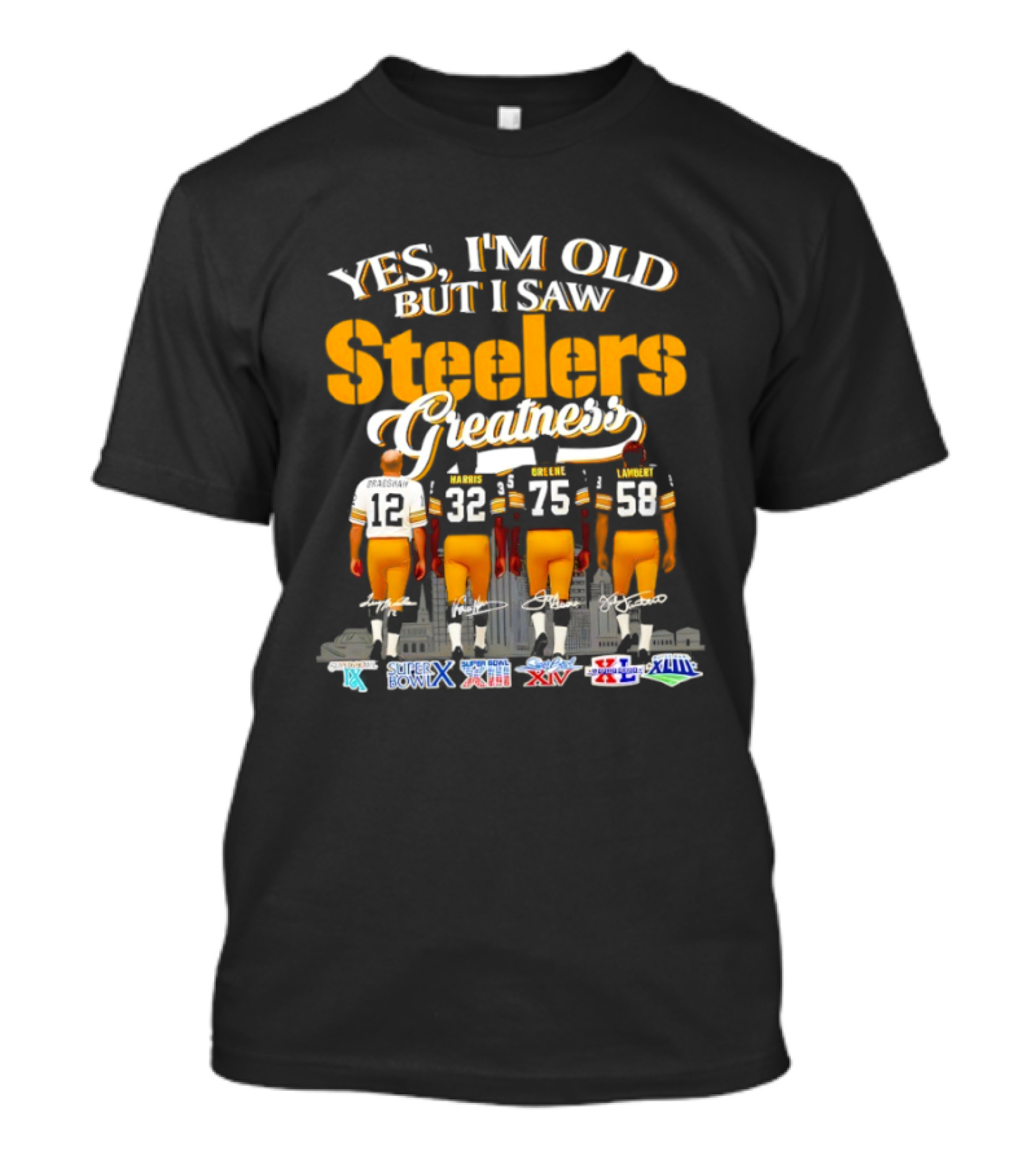 Yes I'm Old But I Saw Steelers Greatness Super Bowl X XIII XIV XL XLIII XLV T-Shirt