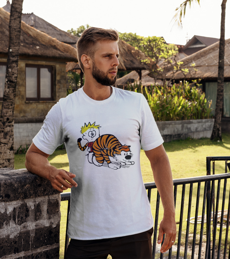 Calvin And Hobbes Tiger Stripe Cartoon Meme T-Shirt