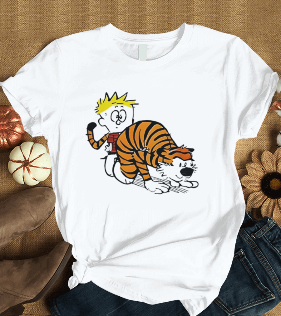 Calvin And Hobbes Tiger Stripe Cartoon Meme T-Shirt